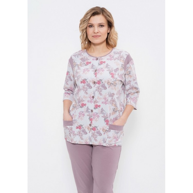 Женская хлопковая пижама с брюками 763-mint/coffee, Cleo