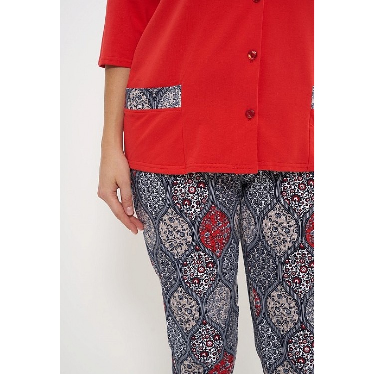 Женская хлопковая пижама с брюками 763-red/ornament, Cleo