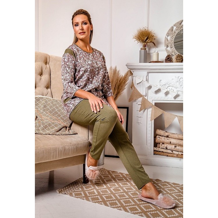 Женская хлопковая пижама с брюками 763-brown/khaki, Cleo