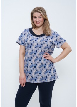 Костюм женский футболка с бриджами 774 синий/круги, Cleo