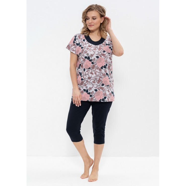 Женский костюм из хлопка с бриджами 774-beige/blue, Cleo
