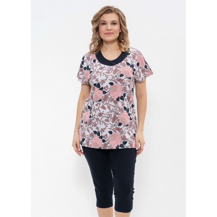 Женский костюм из хлопка с бриджами 774-beige/blue, Cleo