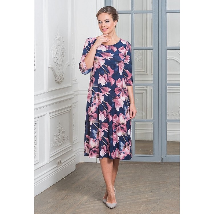 Длинное женское платье из вискозы 823-blue/rose, Cleo