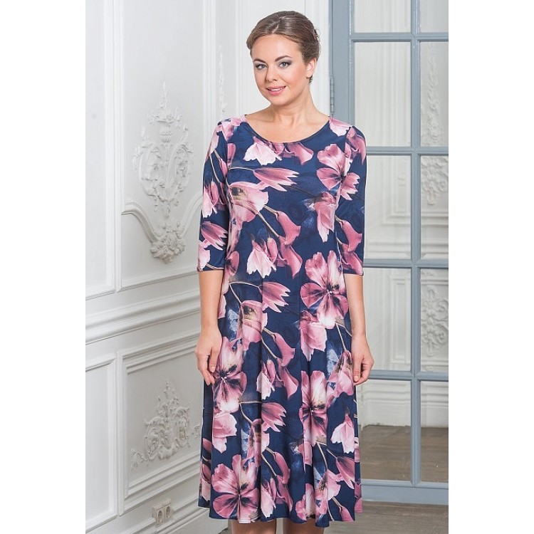 Длинное женское платье из вискозы 823-blue/rose, Cleo