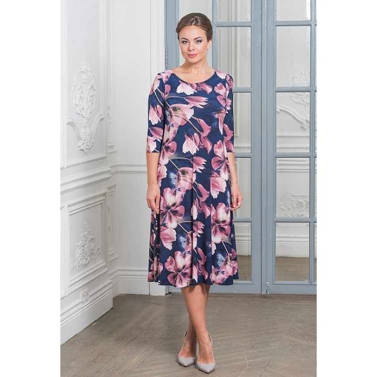 Длинное женское платье из вискозы 823-blue/rose, Cleo