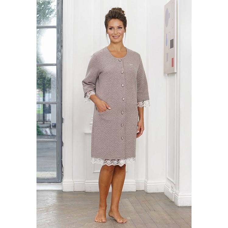 Женский стеганый халат на пуговицах 833-coffee, Cleo