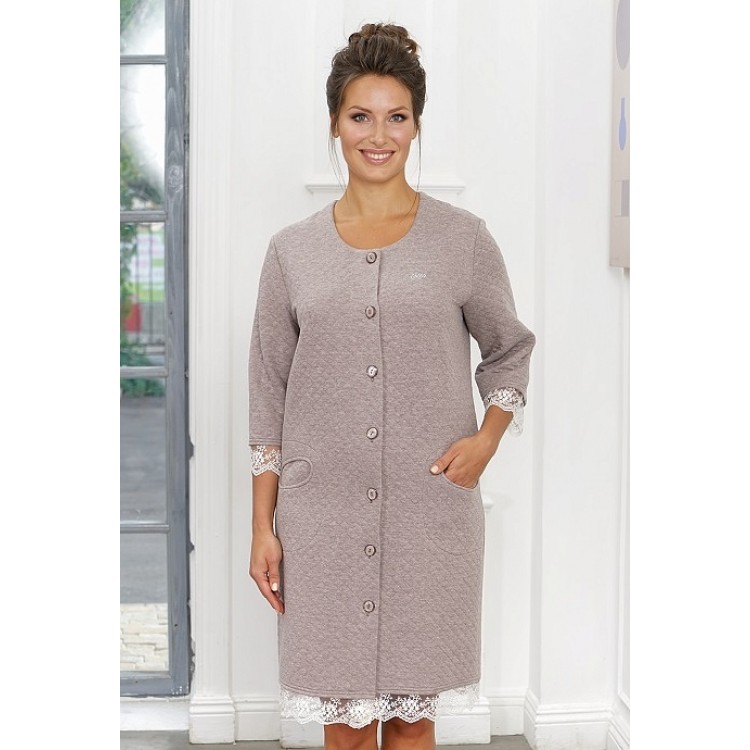 Женский стеганый халат на пуговицах 833-coffee, Cleo Женский стеганый халат на пуговицах 833-coffee, Cleo