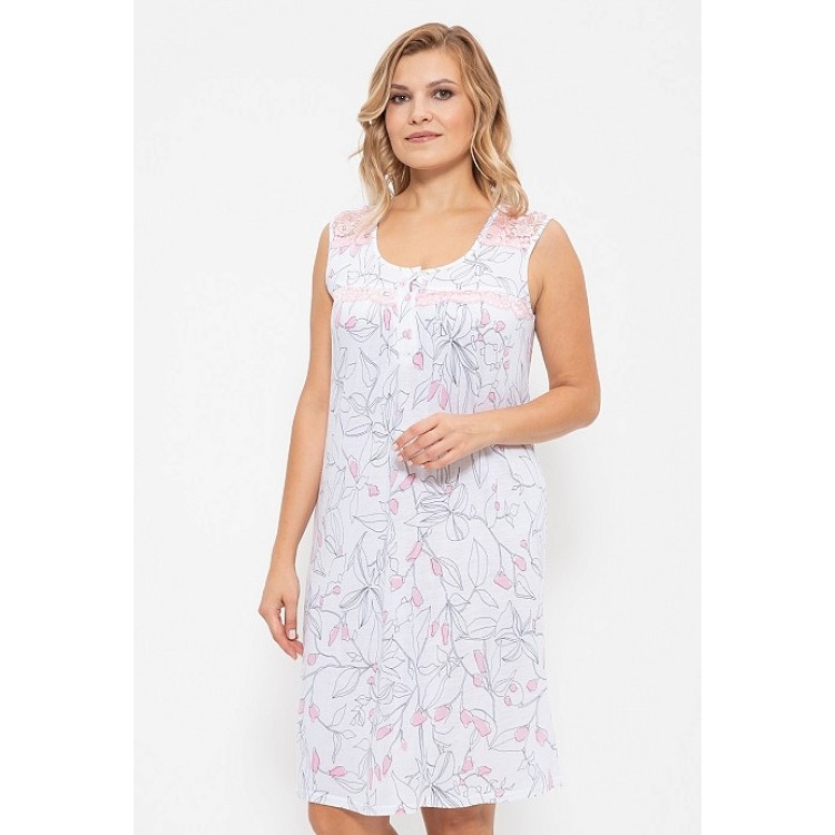 Сорочка из вискозы больших размеров 857-white/pink, Cleo