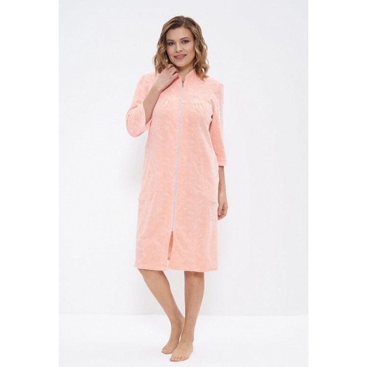 Женский велюровый халат на молнии 862-персиковый/ветки, Cleo