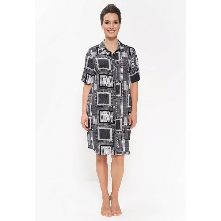 Женское домашнее платье-рубашка 875-black/platochniy, Cleo