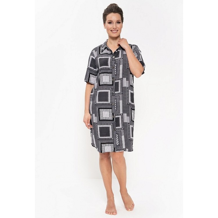 Женское домашнее платье-рубашка 875-black/platochniy, Cleo