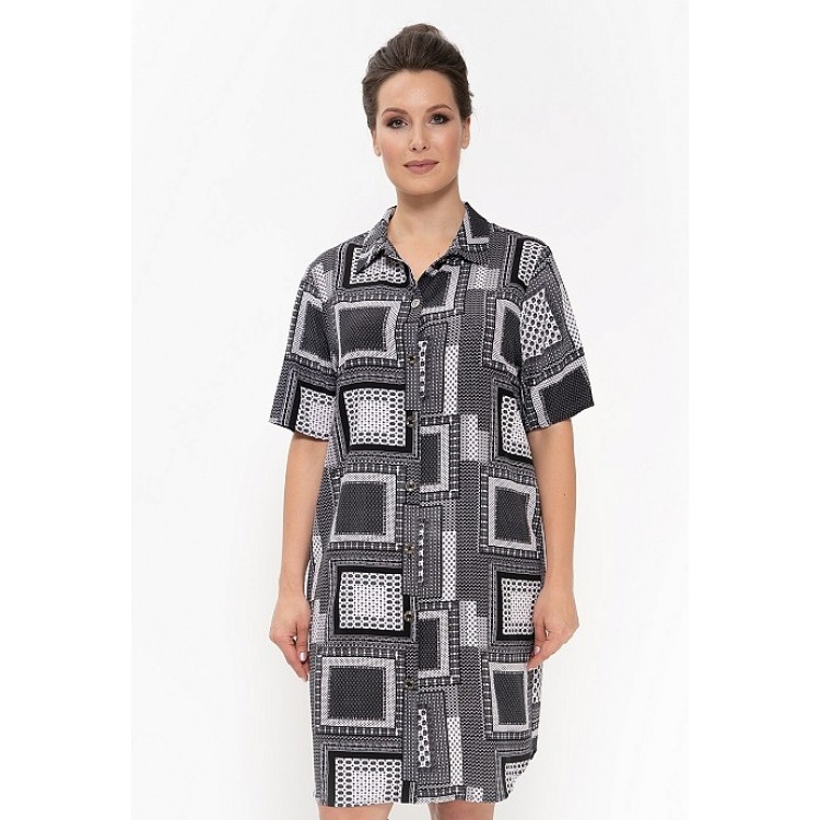 Женское домашнее платье-рубашка 875-black/platochniy, Cleo