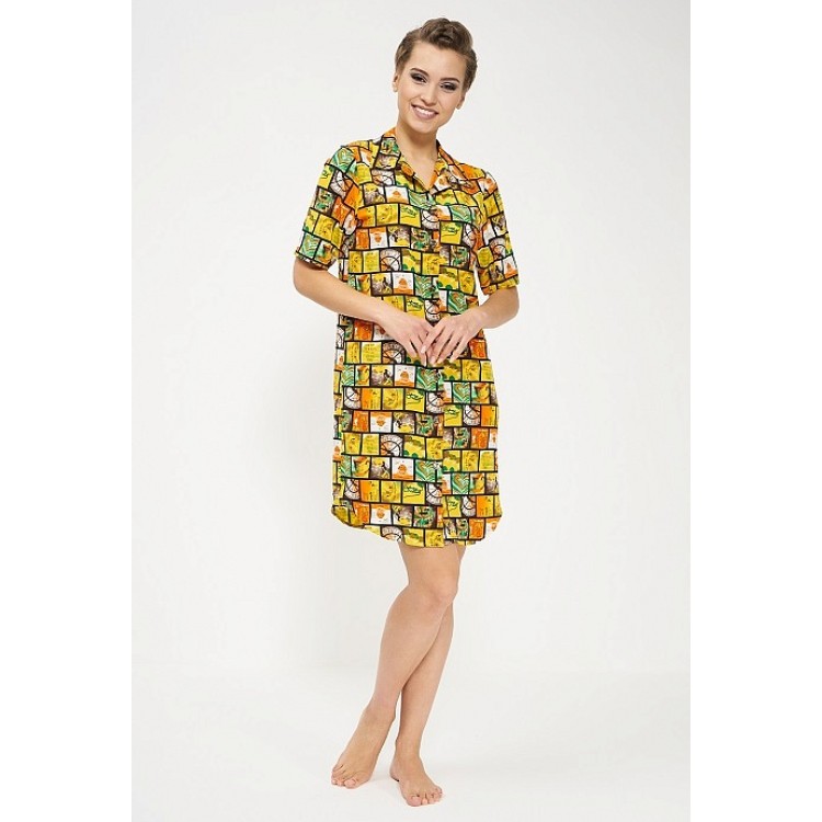 Женское домашнее платье-рубашка 875-yellow, Cleo