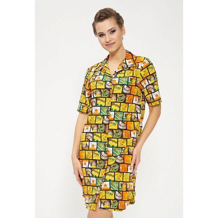 Женское домашнее платье-рубашка 875-yellow, Cleo
