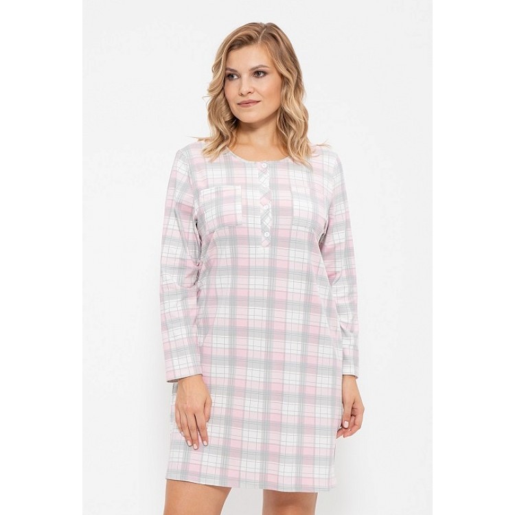 Хлопковое домашнее платье 891-pink/white, Cleo