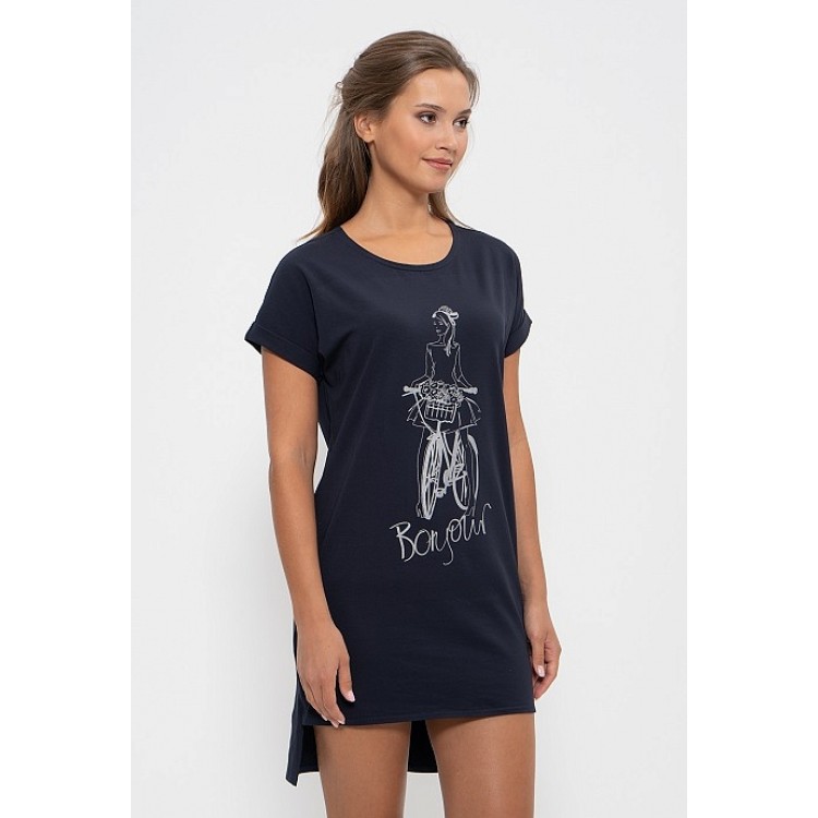 Женское домашнее платье из хлопка 894-1-dark blue, Cleo