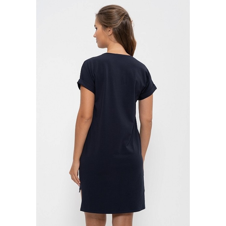 Женское домашнее платье из хлопка 894-1-dark blue, Cleo