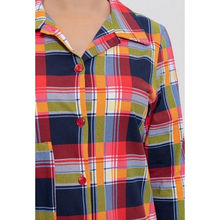 Женский хлопковый халат-рубашка 895-red/yellow/olive, Cleo Женский хлопковый халат-рубашка 895-red/yellow/olive, Cleo
