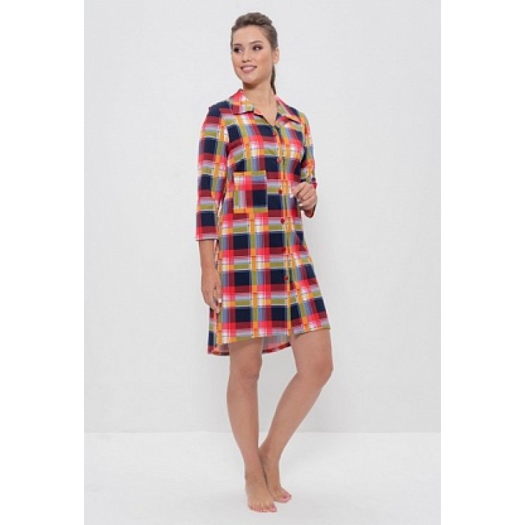 Женский хлопковый халат-рубашка 895-red/yellow/olive, Cleo