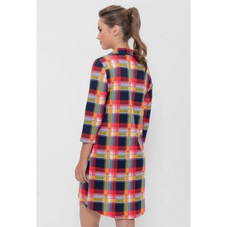 Женский хлопковый халат-рубашка 895-red/yellow/olive, Cleo Женский хлопковый халат-рубашка 895-red/yellow/olive, Cleo