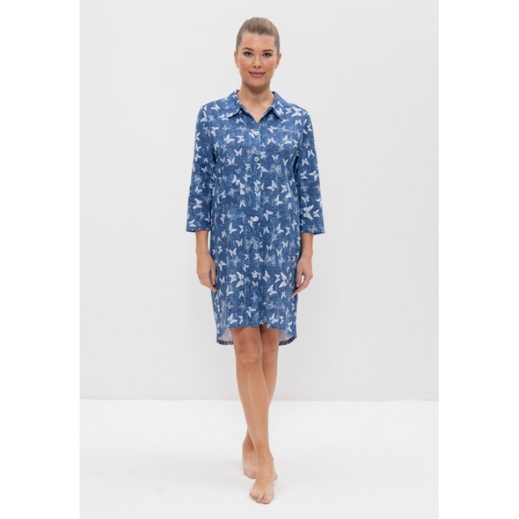 Женский хлопковый халат-рубашка 895-джинсовый бабочки, Cleo