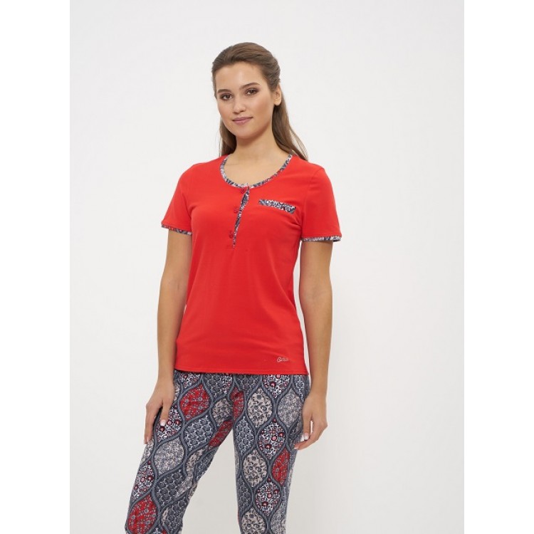 Женский комплект хлопковый футболка и брюки 900 red, Cleo