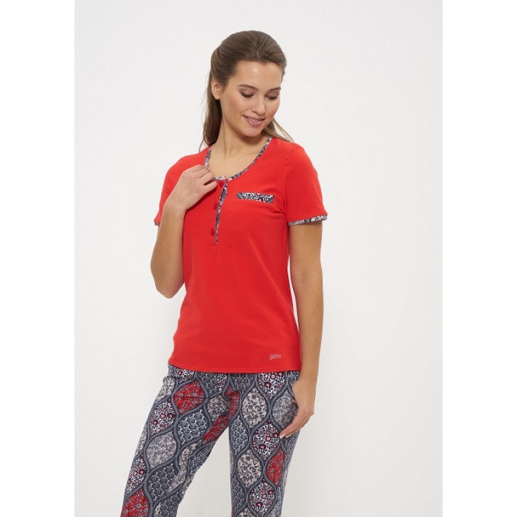 Женский комплект хлопковый футболка и брюки 900 red, Cleo