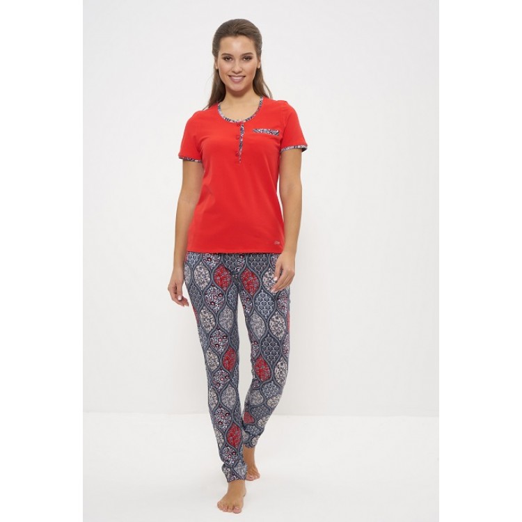 Женский комплект хлопковый футболка и брюки 900 red, Cleo