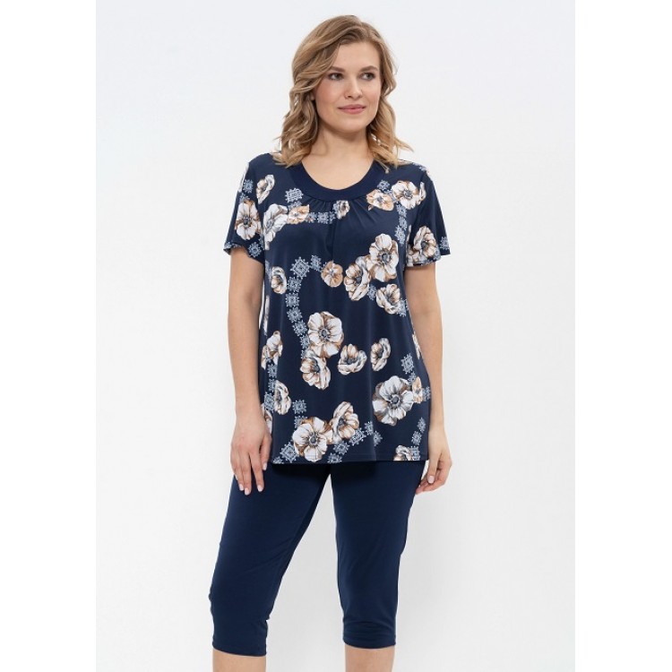 Женский комплект из вискозы с бриджами 946-blue/beige, Cleo