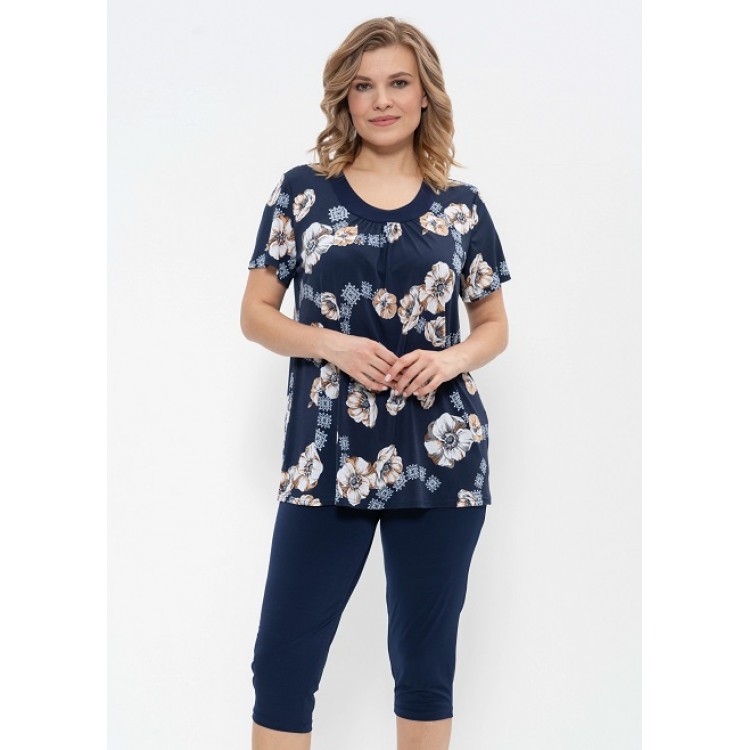 Женский комплект из вискозы с бриджами 946-blue/beige, Cleo