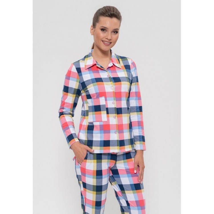 Женская хлопковая пижама с брюками 959-blue/coral, Cleo