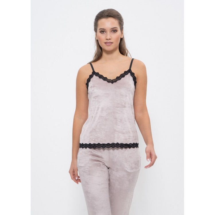 Женская велюровая пижама с брюками 965 beige, Cleo