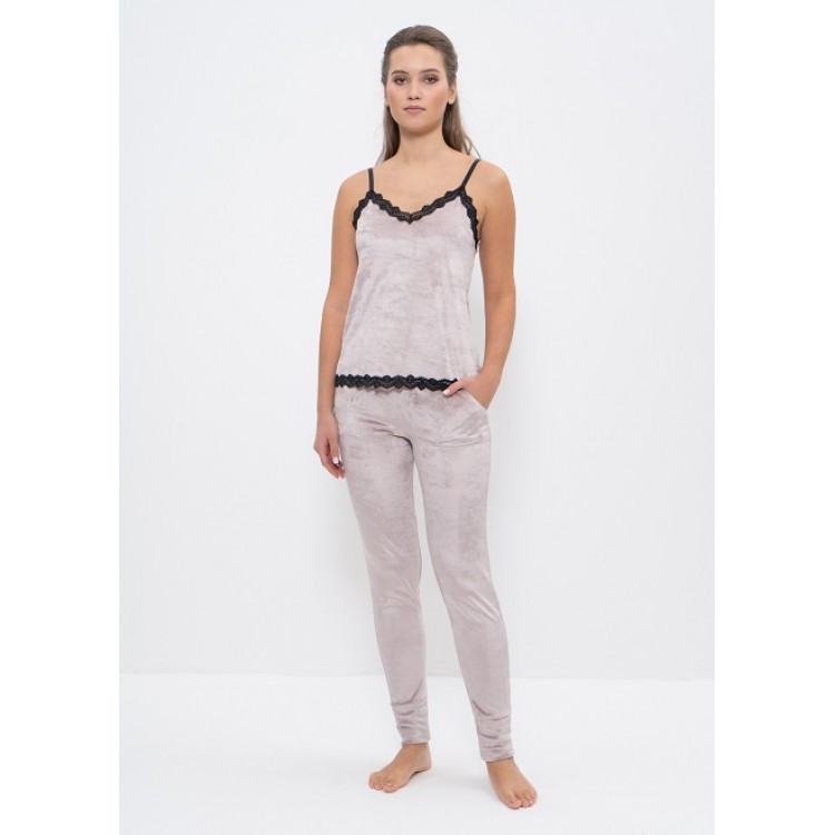 Женская велюровая пижама с брюками 965 beige, Cleo