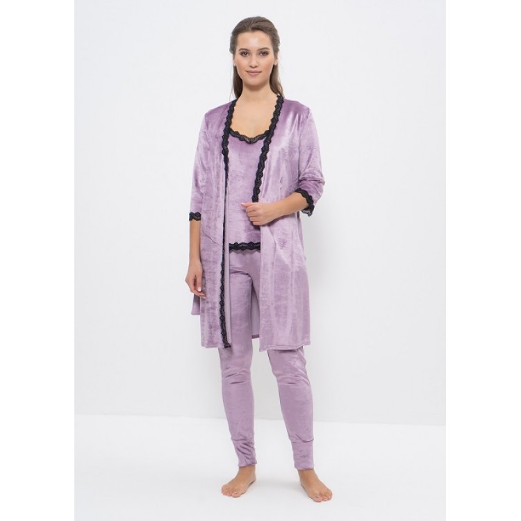 Женская велюровая пижама с брюками 965 lilac, Cleo