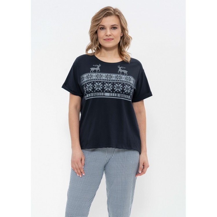 Хлопковый домашний комплект с брюками 972-blue, Cleo