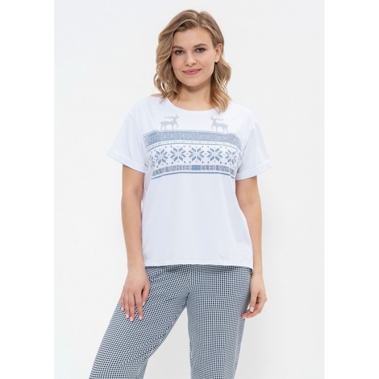 Хлопковый домашний комплект с брюками 972-white, Cleo