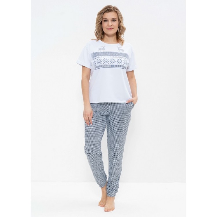 Хлопковый домашний комплект с брюками 972-white, Cleo