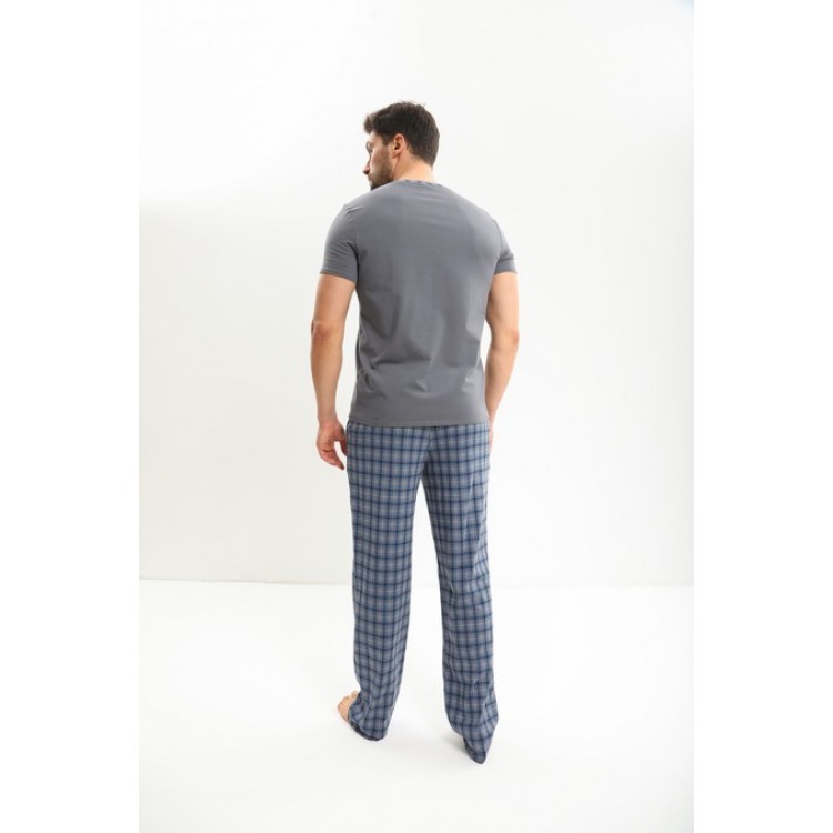 Мужская хлопковая пижама с брюками 975 серый/мелкая клетка, Cleo