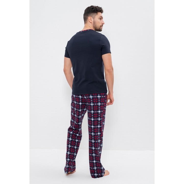 Мужская хлопковая пижама с брюками 975 blue/red, Cleo