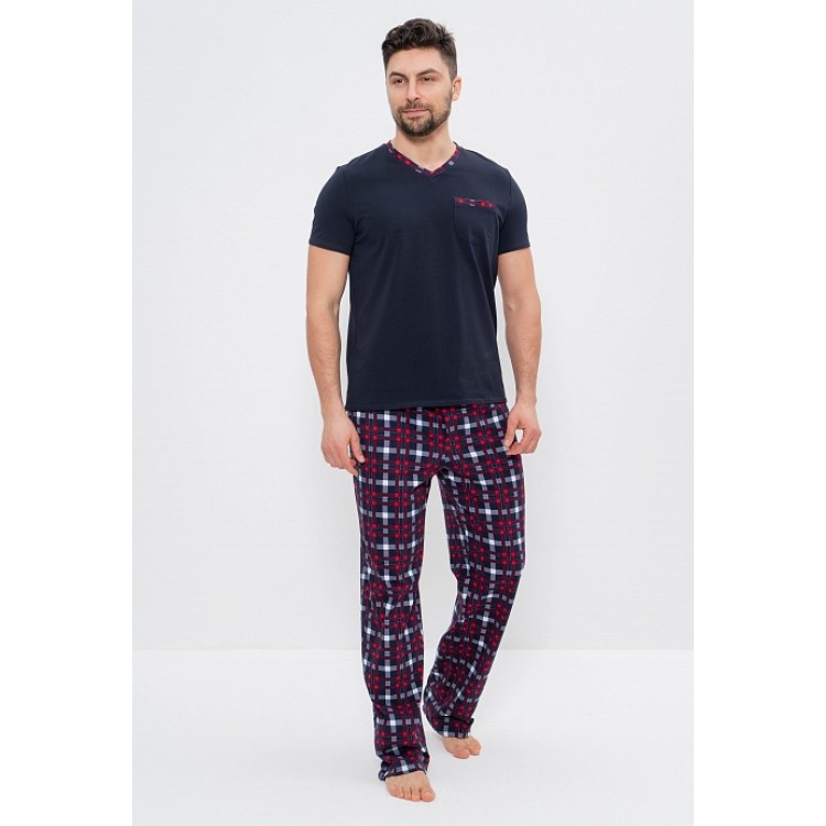 Мужская хлопковая пижама с брюками 975 blue/red, Cleo