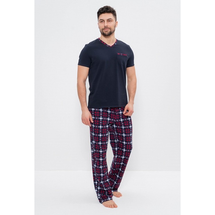 Мужская хлопковая пижама с брюками 975 blue/red, Cleo
