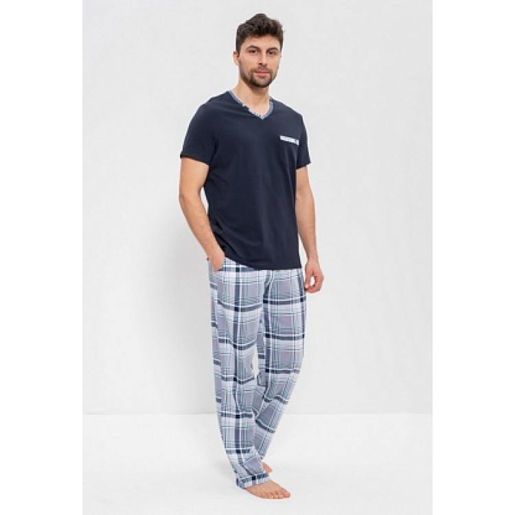 Мужская хлопковая пижама с брюками 975 blue/grey-azure, Cleo
