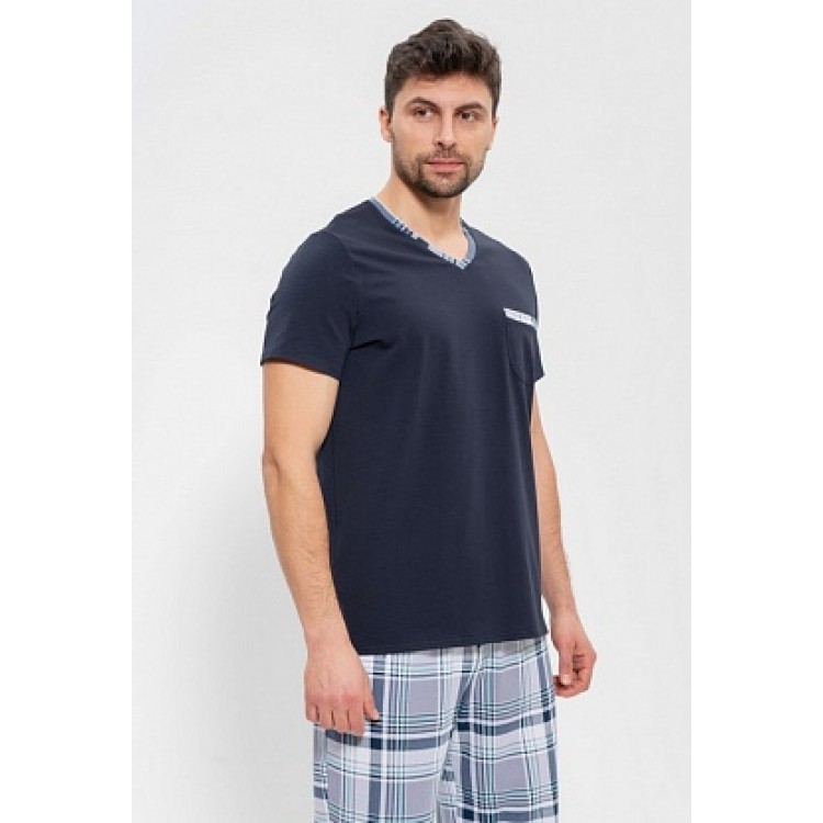 Мужская хлопковая пижама с брюками 975 blue/grey-azure, Cleo