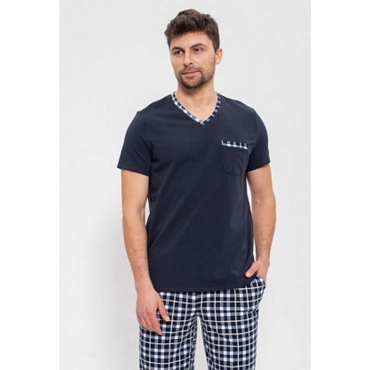 Мужская хлопковая пижама с брюками 975 blue/beg, Cleo