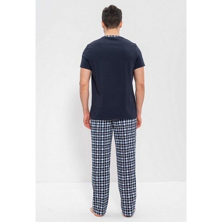 Мужская хлопковая пижама с брюками 975 blue/beg, Cleo