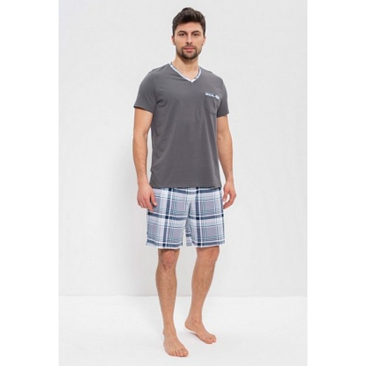 Мужская хлопковая пижама с шортами 976-gray/blue, Cleo