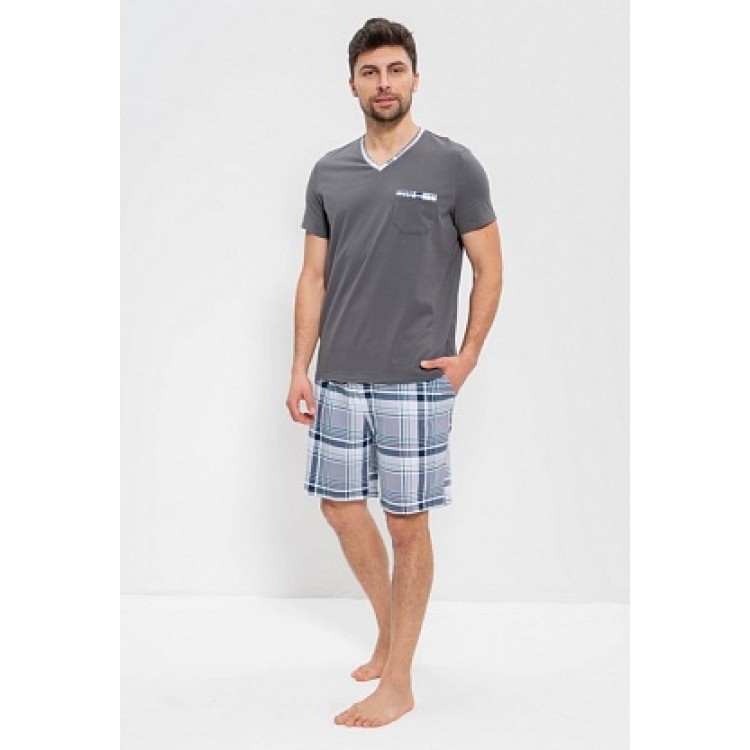 Мужская хлопковая пижама с шортами 976-gray/blue, Cleo