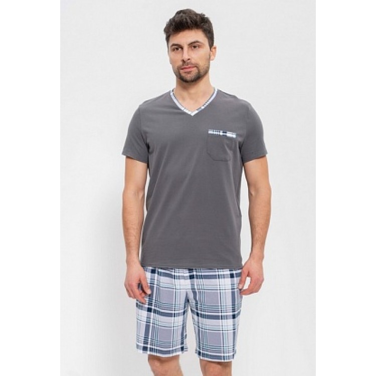 Мужская хлопковая пижама с шортами 976-gray/blue, Cleo