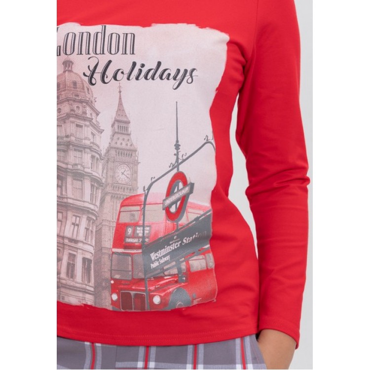 Хлопковая женская пижама с брюками 985 red, Cleo
