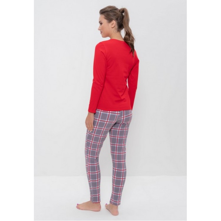 Хлопковая женская пижама с брюками 985 red, Cleo